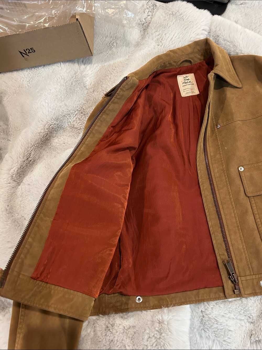 Free People We The Free Blair Vegan Faux Leather Suede Jacket Caramel Cafe XS - Picture 5 of 7